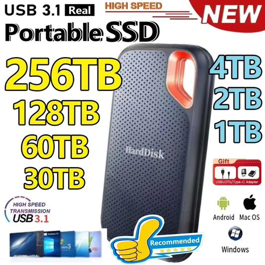 Portable SSD 4TB 2TB High Speed External Hard Drive USB3.1 Type-C Interface 128TB Original Mass Solid State Drive for Laptop/Pc
